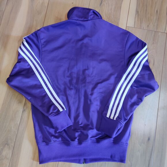 Adidas Purple Track Jacket Classic Striped Trefoil Logo Full Zip Size Small - Picture 3 of 15